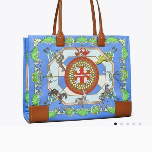 Tory Burch Ella Printed Tote Blue Carousel NWT - Picture 5 of 7